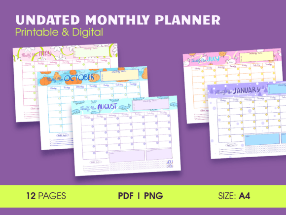 Download Undated Monthly Planner with Tracker - Monthly planner Collection